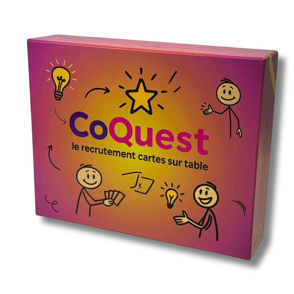 La boîte de jeu CoQuest — le recrutement cartes sur table